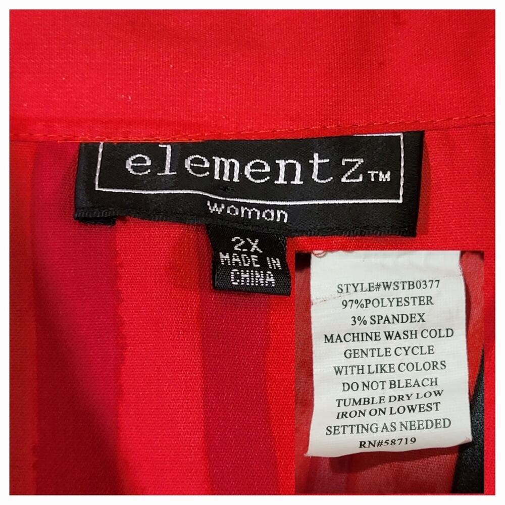 ELEMENTZ Plus Size Dressy Button Up Top | Red and Black | Size 2X or Size 18/20 - Picture 9 of 10